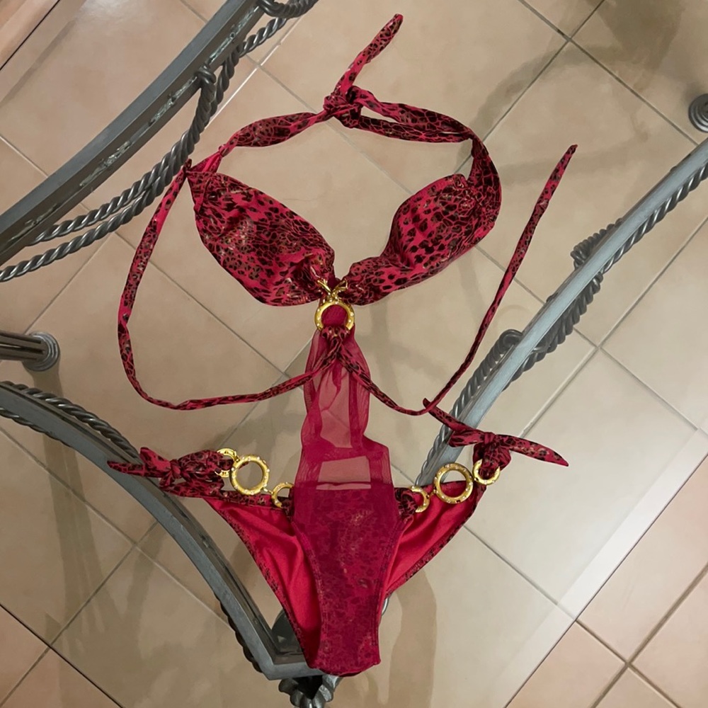 Pink Bikini with Print & Silk Mid Attach